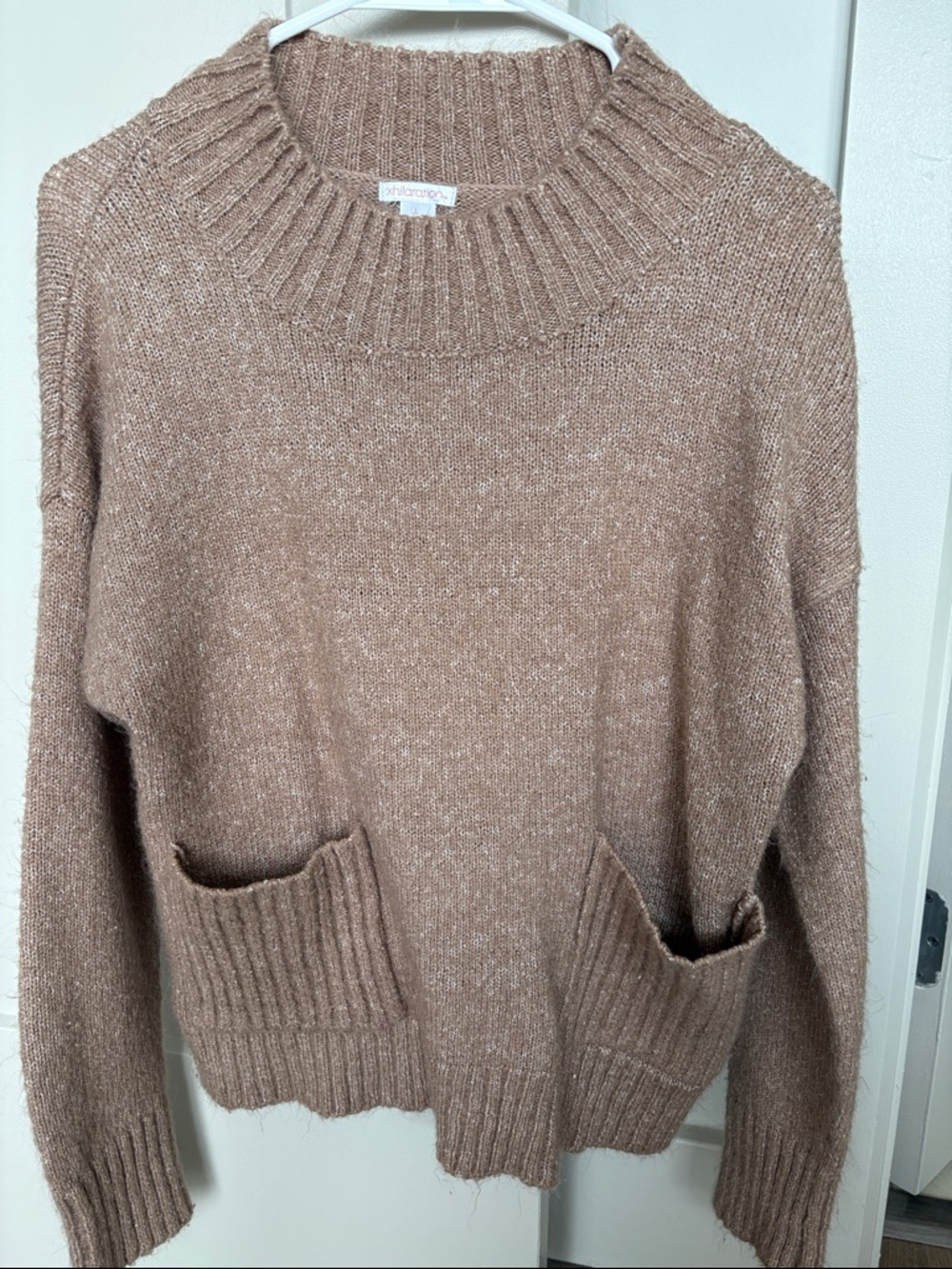 Brown Mockneck Sweater with Pockets
